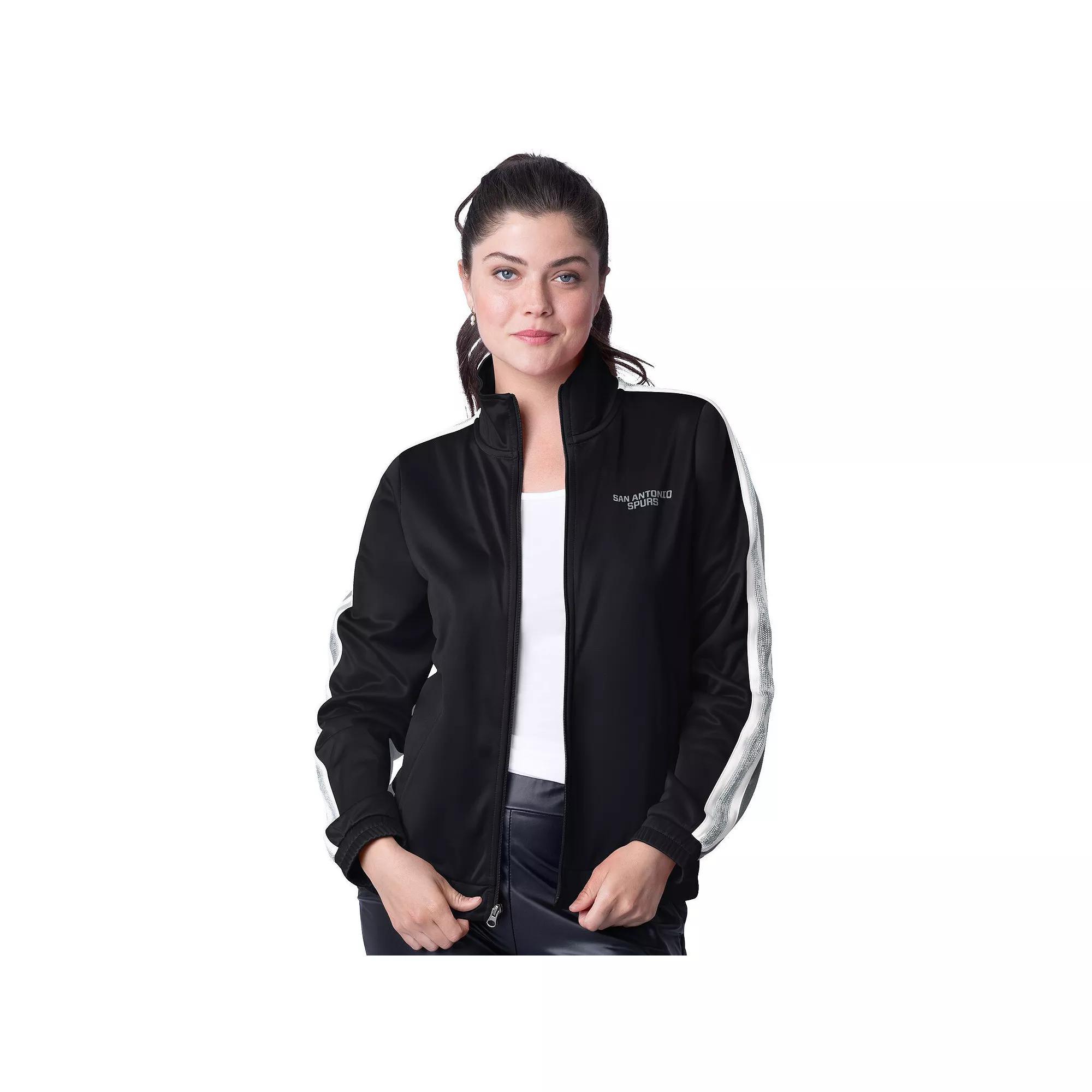 Women's G-III 4Her by Carl Banks Black/Silver San Antonio Spurs Rebel Sequin Bling Full-Zip Track Jacket, Size: Large Product Image