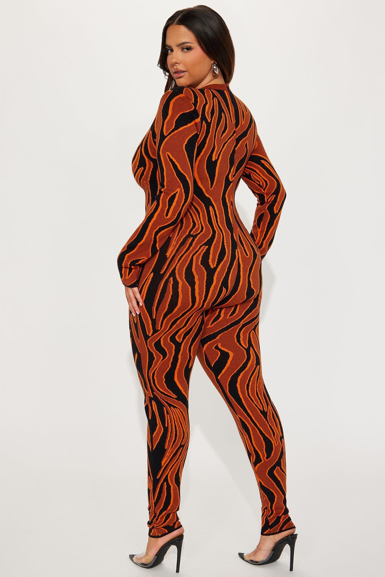 Up In Flames Sweater Jumpsuit  - Rust/combo Female Product Image