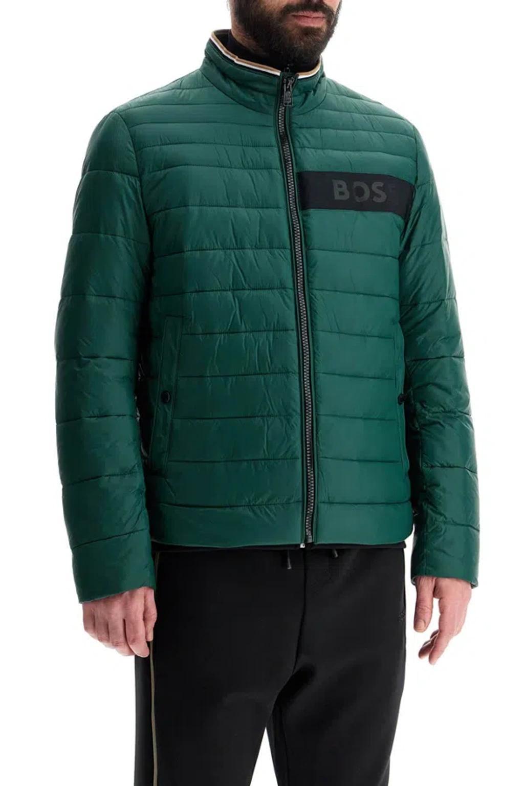 HUGO BOSS Green Down Jacket With High Collar Regular Fit And Zip Product Image