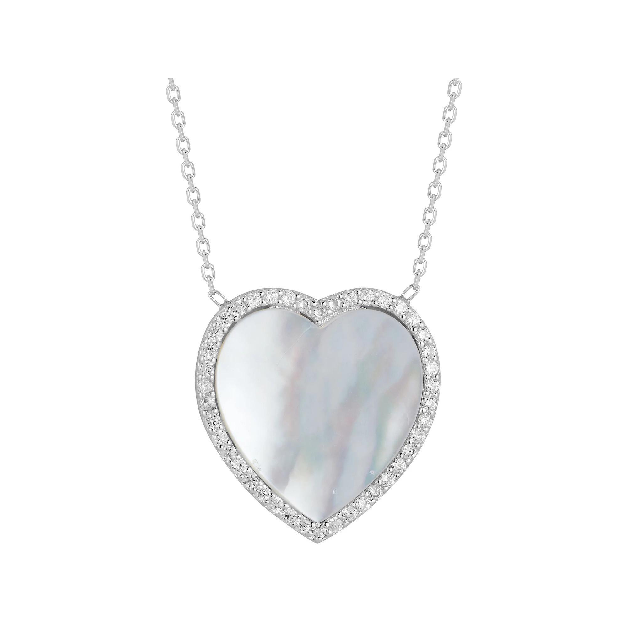 Sunkissed Sterling Cubic Zirconia & Mother-of-Pearl Heart Necklace, Women's, Size: 18", Gold Tone Product Image