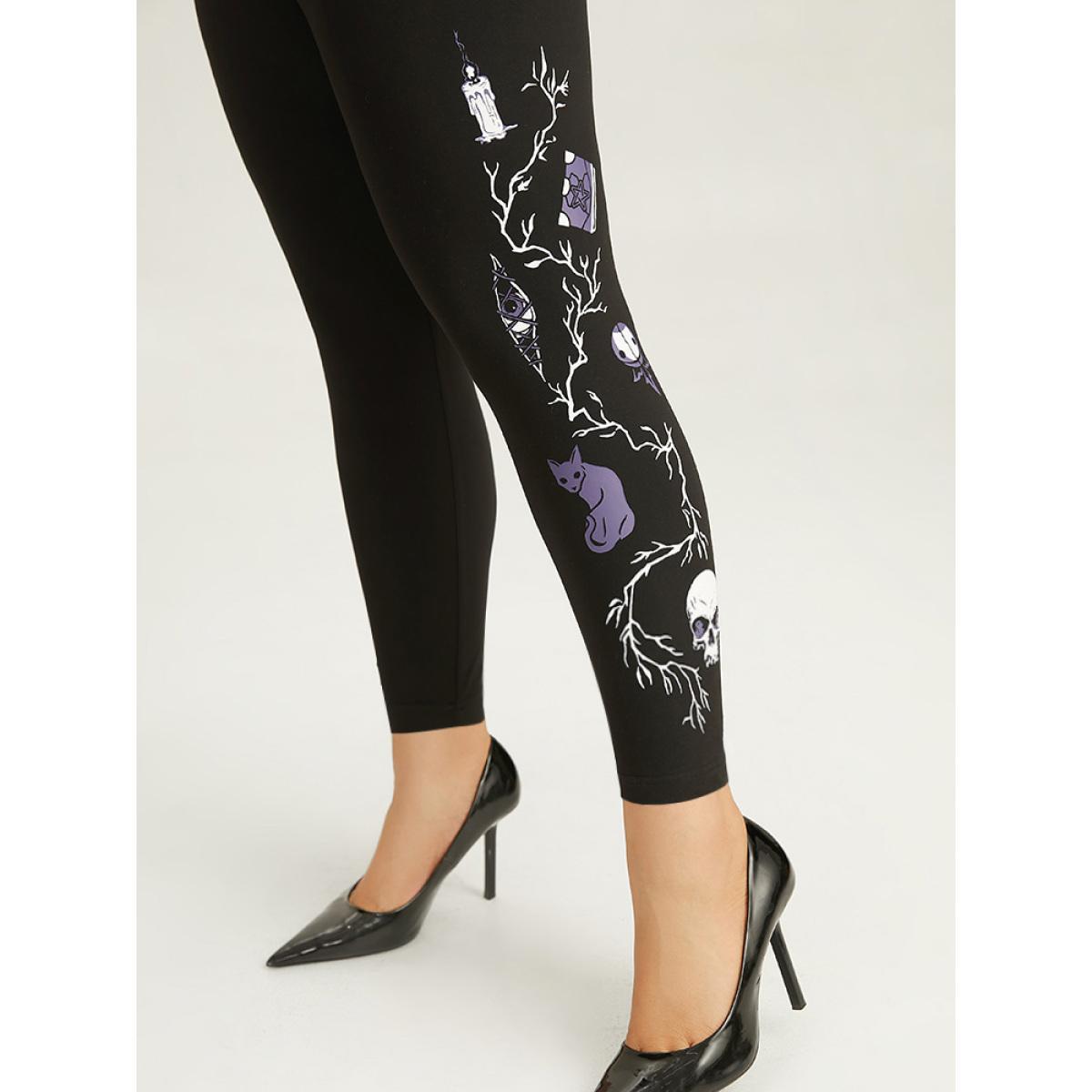 Plus Size Halloween Print High Rise Leggings Women Black Casual High stretch Skinny High Rise Festival-Halloween Leggings BloomChic 26/4X Product Image
