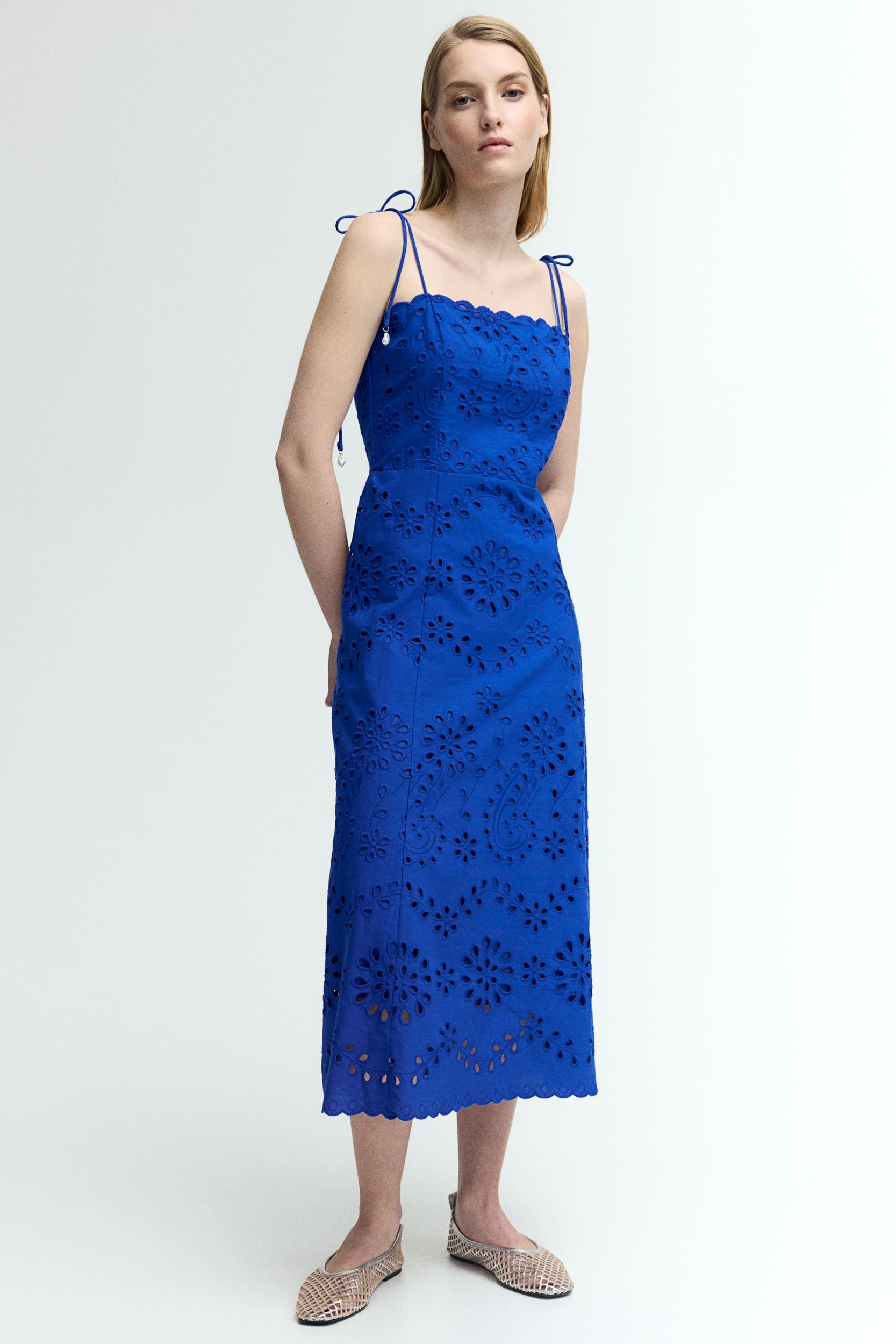 Eyelet Embroidered Tie-Shoulder-Strap Dress Product Image