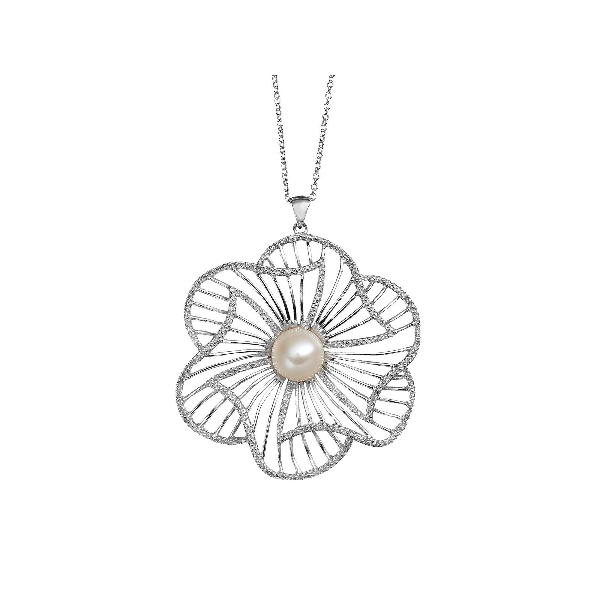 Freshwater Cultured Pearl Sterling Silver Flower Pendant Necklace, Women's, Size: 18", White Product Image