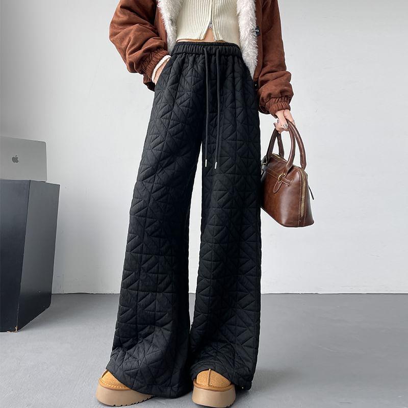 High Waist Drawstring Quilted Pants Product Image