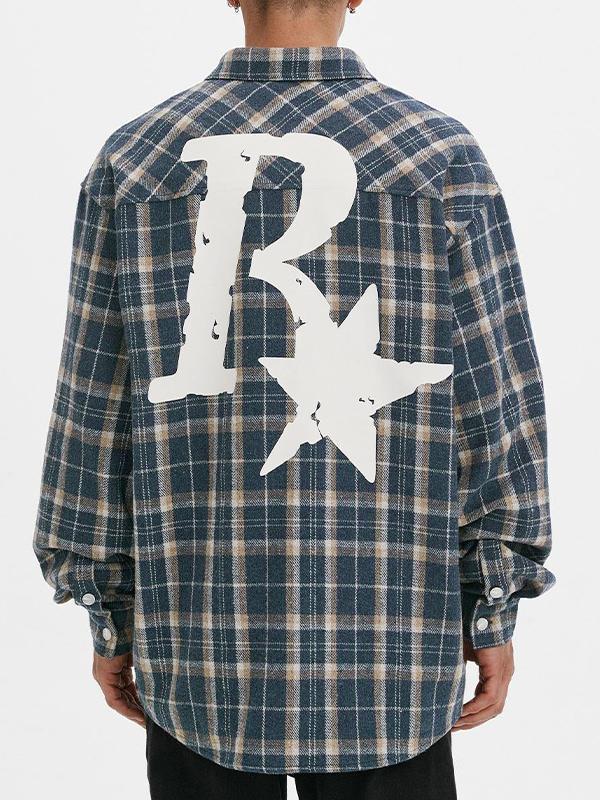 Men's Plaid Print Embellished Long Sleeve Blouse Product Image