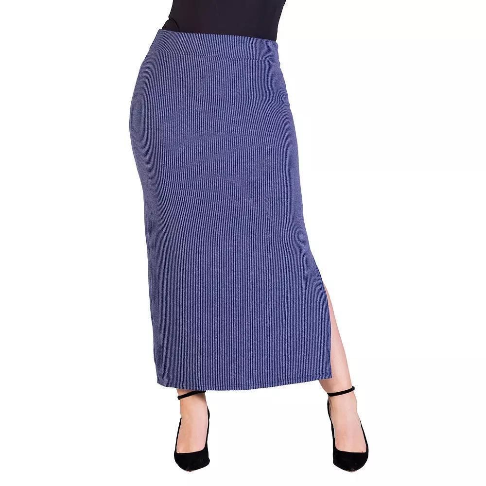Plus Size 24Seven Comfort Apparel Ribbed Knit Side Slit Elastic Waist Maxi Skirt, Women's, Size: 1XL, Brown Product Image
