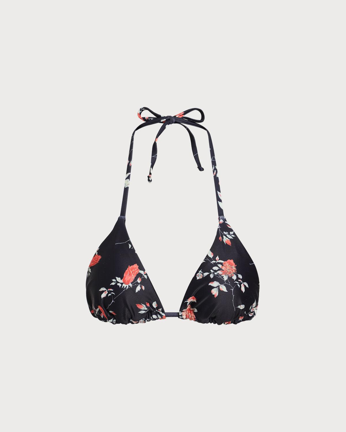 Black Floral Bralette Bikini Top Product Image