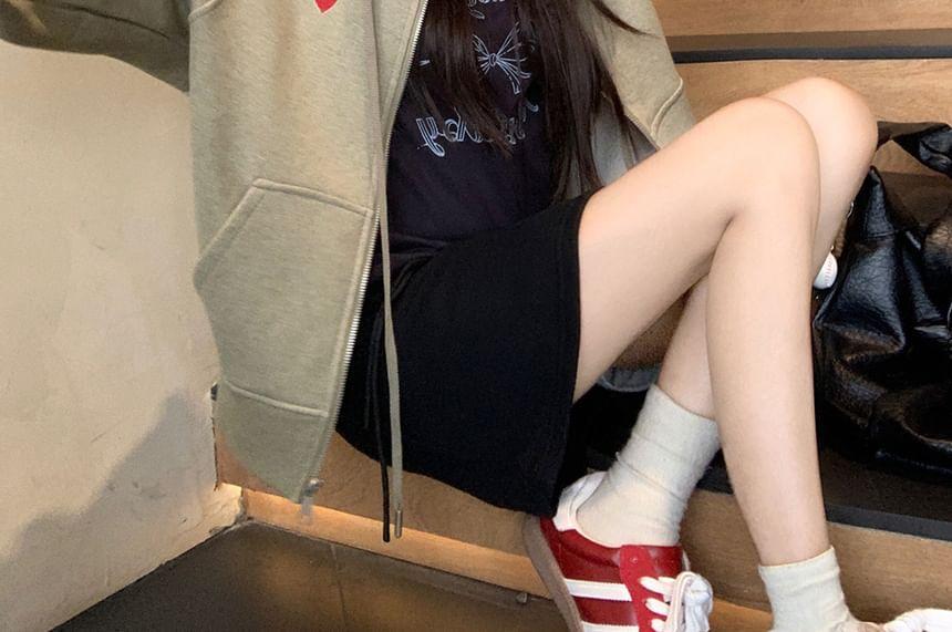 Heart Embroidery Zip-Up Hoodie / Tee / Mini Skirt Product Image