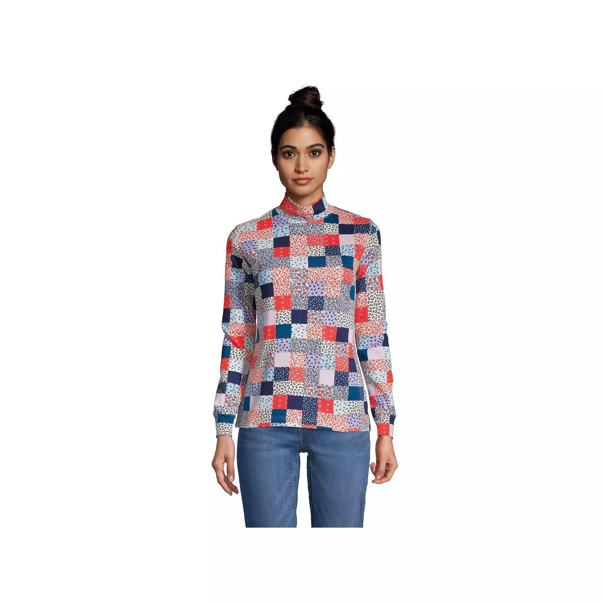 Women's Lands' End Relaxed Mockneck Top, Size: Large, Patchwork Floral Product Image