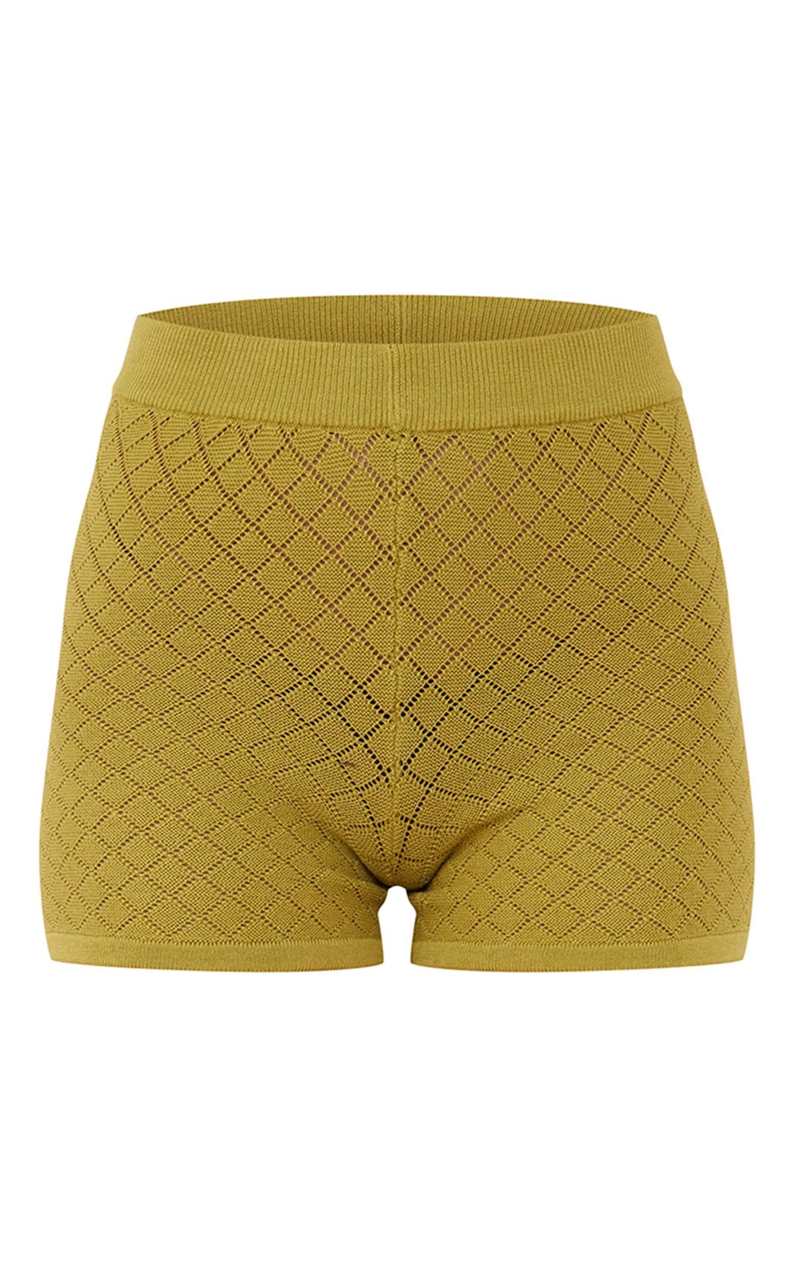 Olive Diamond Knit Mini Shorts Product Image