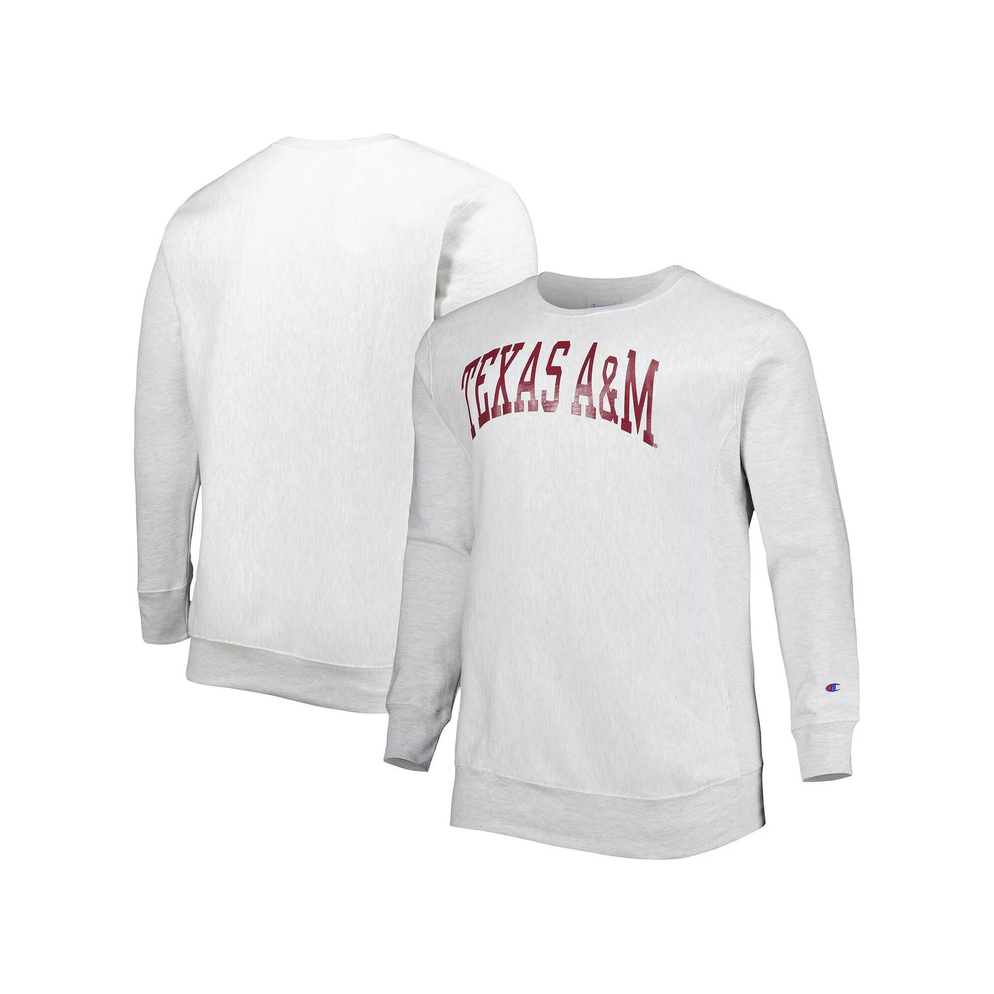Men's Champion Heathered Gray Texas A&M Aggies Big & Tall Reverse Weave Fleece Crewneck Pullover Sweatshirt, Size: XLT, Grey Product Image