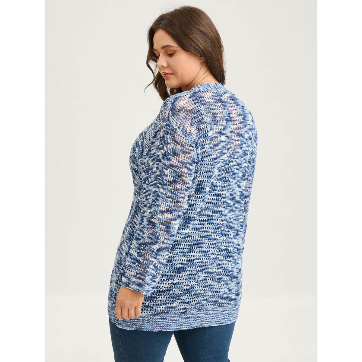 Plus Size Abstract Textured Cut-Out Knit Cardigan Mediumblue Women Loose Sleeveless Everyday-Casual Cardigans BloomChic 26/4X Product Image