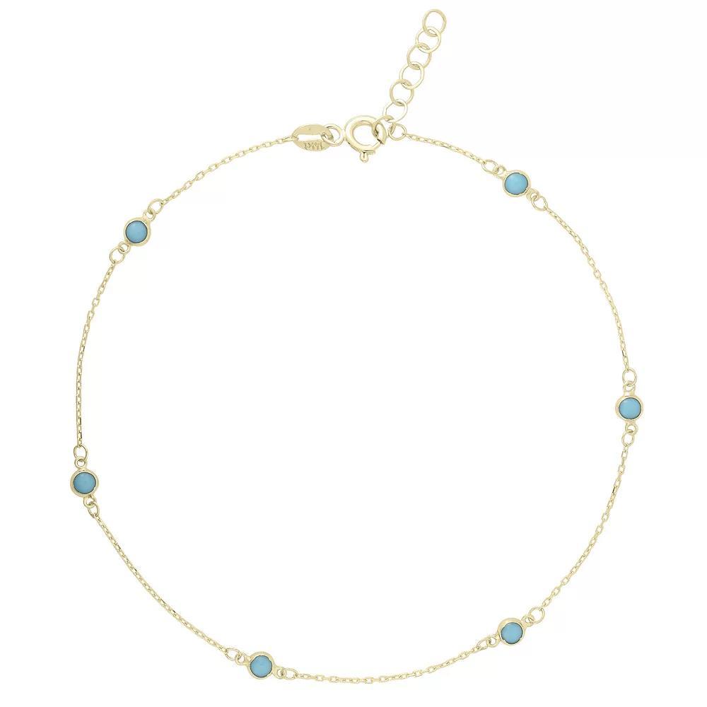 LUMINOR GOLD 14k Gold Turquoise Anklet, Women's, Size: 9" Product Image
