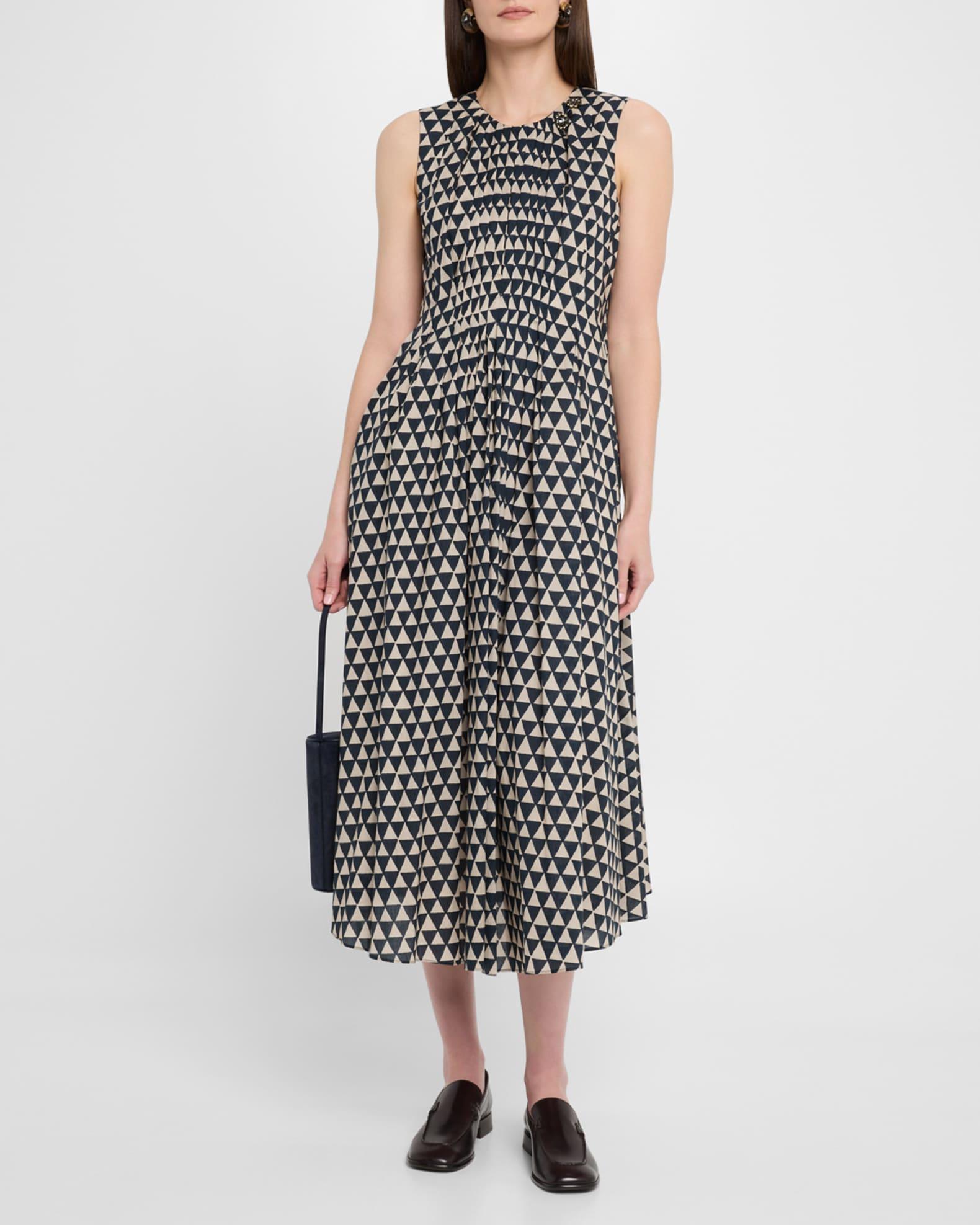 Eloise Geo-Print Pleated Sleeveless Midi Dress Product Image