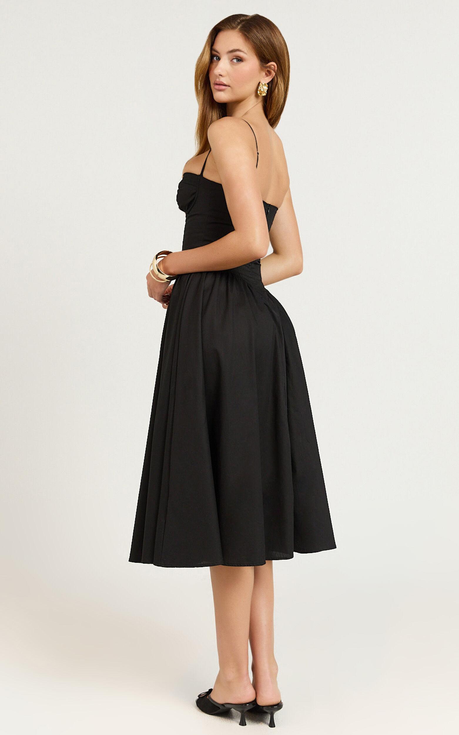 April Midi Dress - Sweetheart Wide Pleated Dress in Black Product Image
