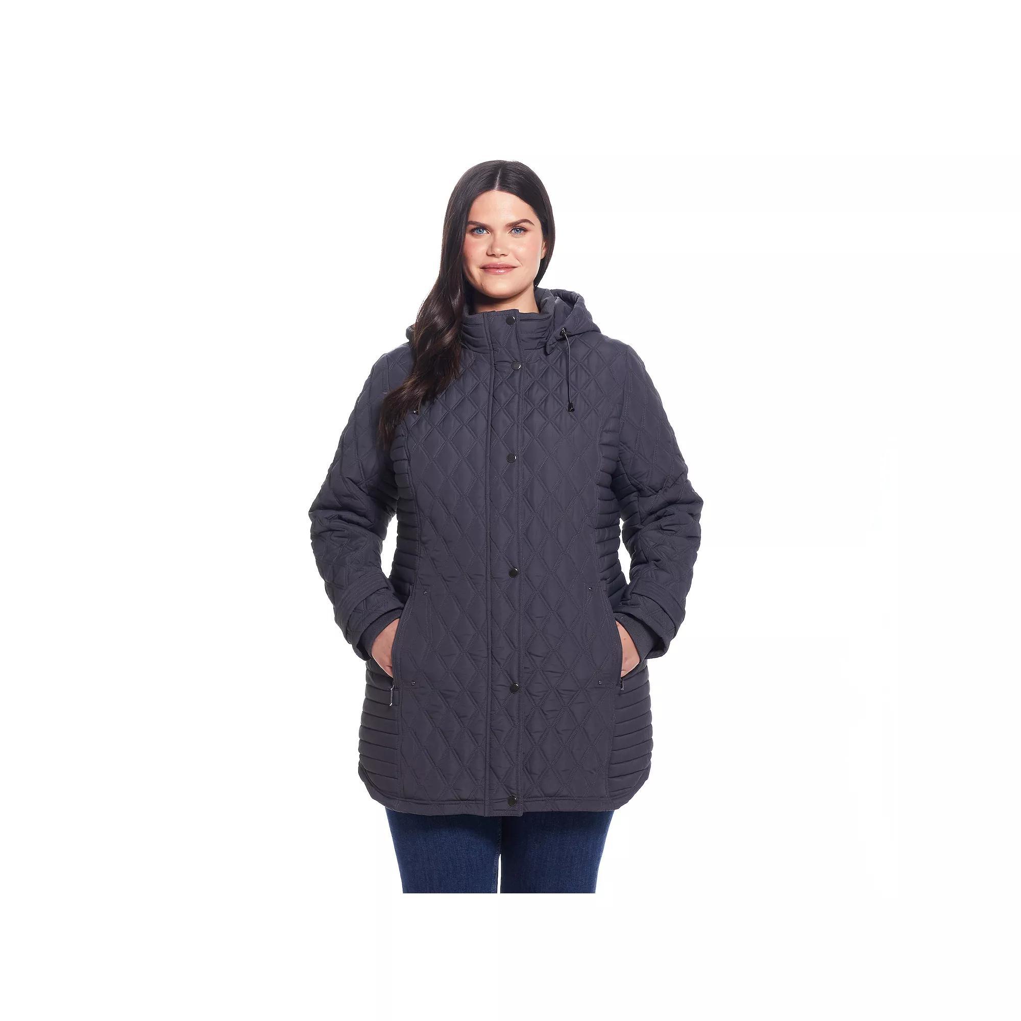 Plus Size Weathercast Hooded Quilted Walker Coat, Women's, Size: 1XL, Grey Product Image