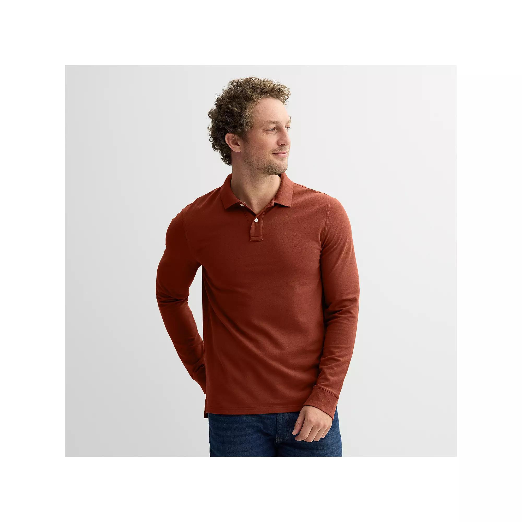 Men's Sonoma Goods For Life® Long Sleeve Pique Polo, Size: XL, Brown Product Image