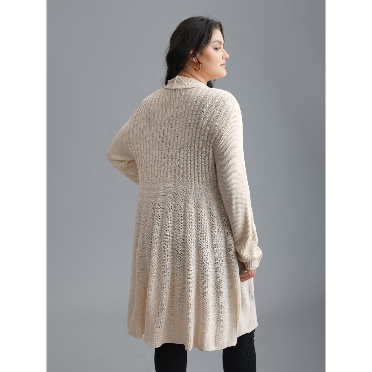 Plus Size Plain Textured Kimono Collar Cardigan Apricot Women Casual Loose Long Sleeve Everyday Cardigans BloomChic 28/5X Product Image