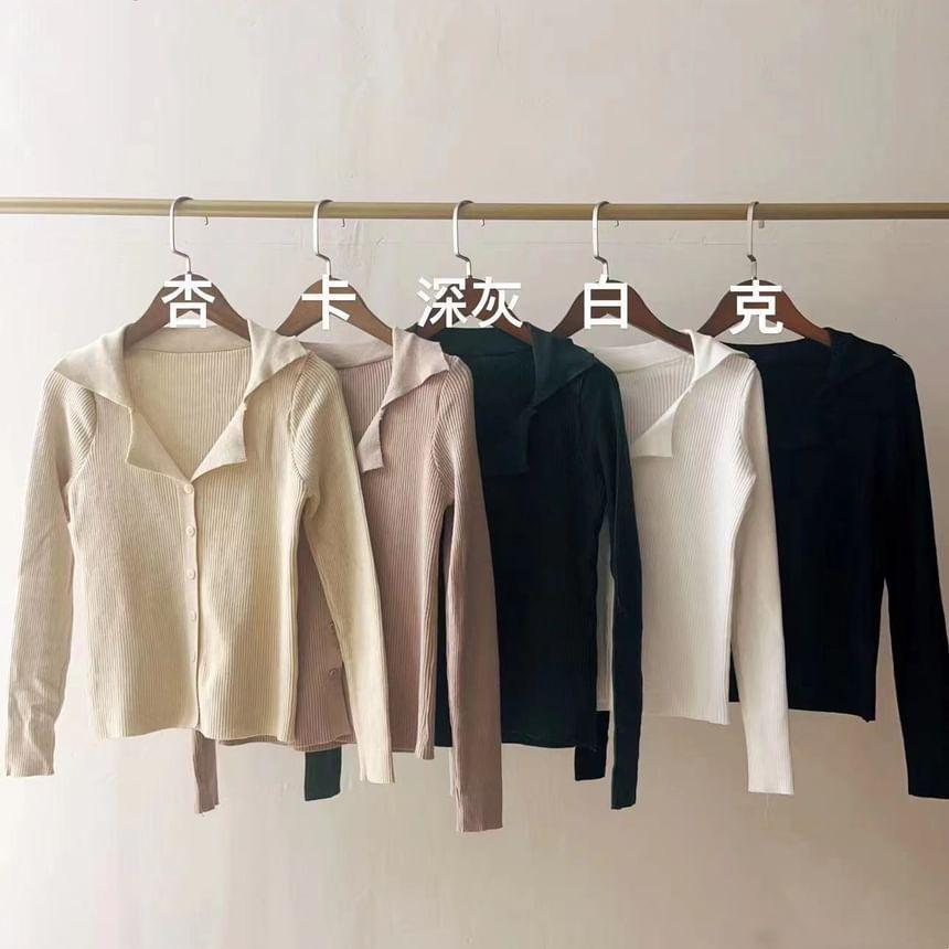 V-Neck Button-Up Plain Crop Cardigan Product Image
