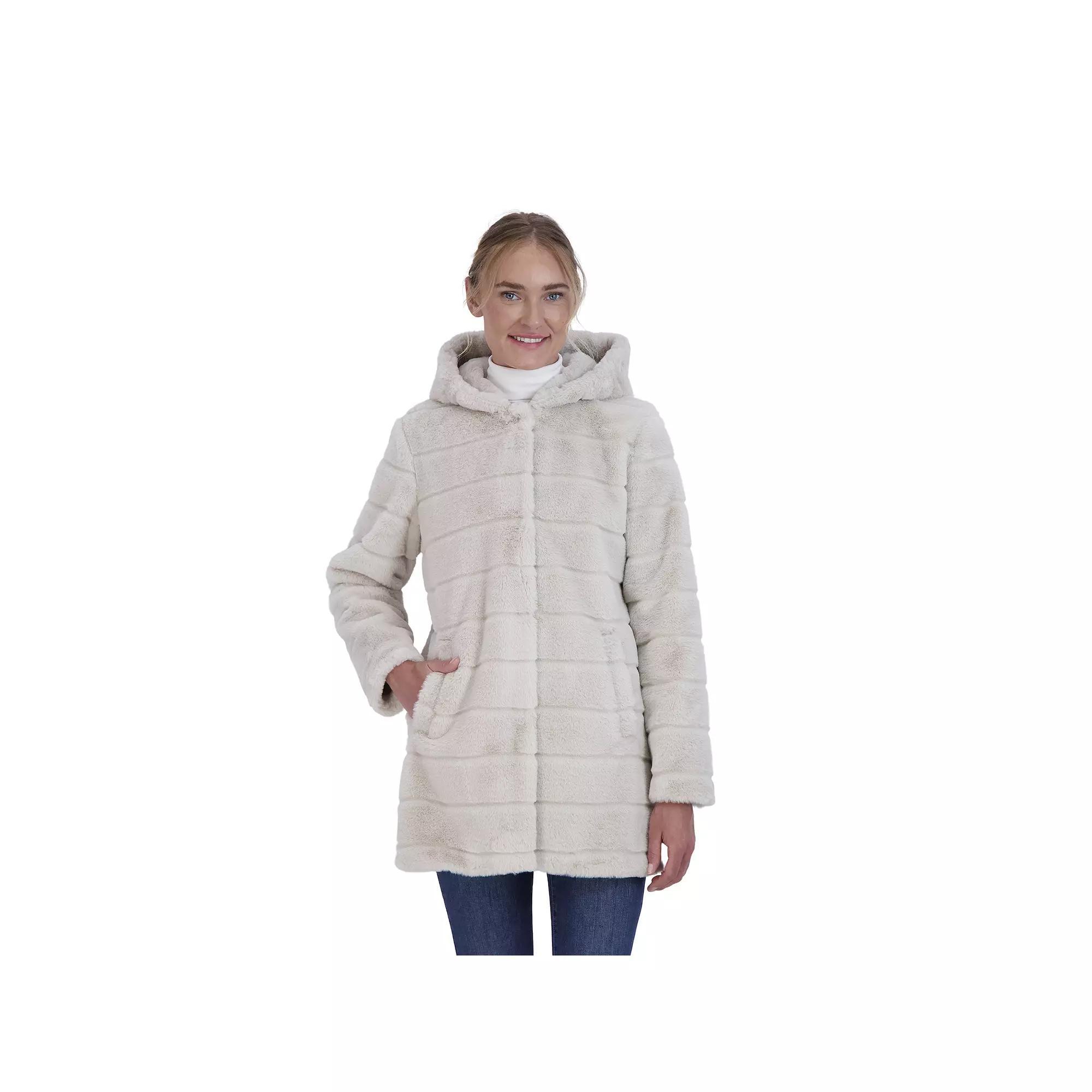 Women's Sebby Collection Hooded Reversible Faux-Fur Coat, Size: Large, Beige Product Image