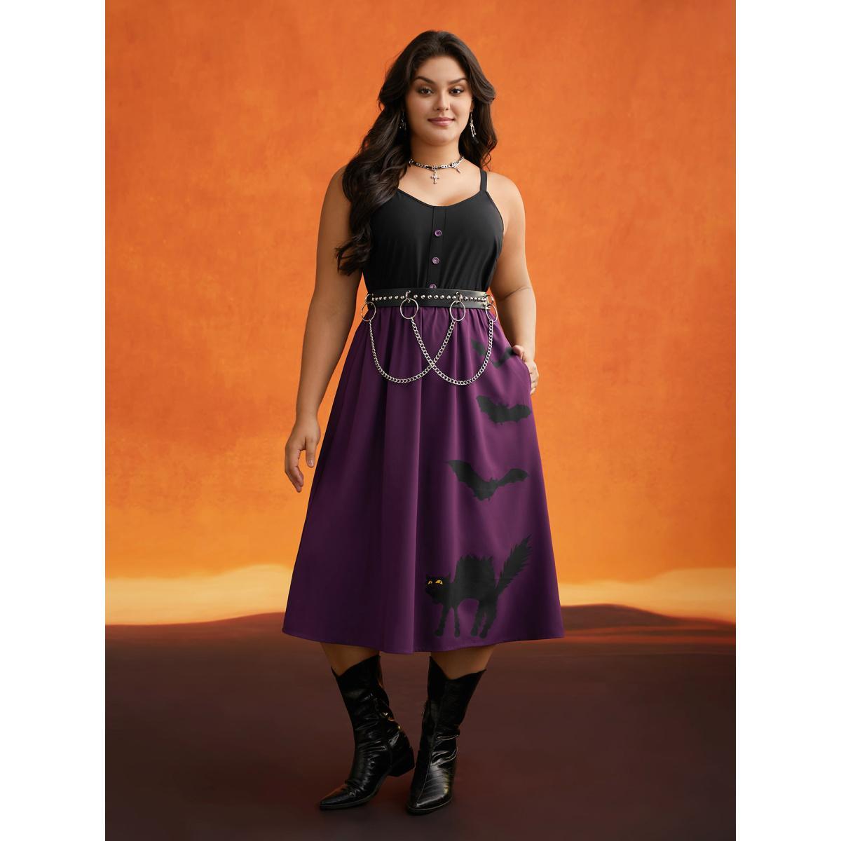 Plus Size Bewitched Color Contrast Splicing Midi Dress Deeppurplered Women Cocktail Contrast Party Curvy Bloomchic 18-20/2X Product Image