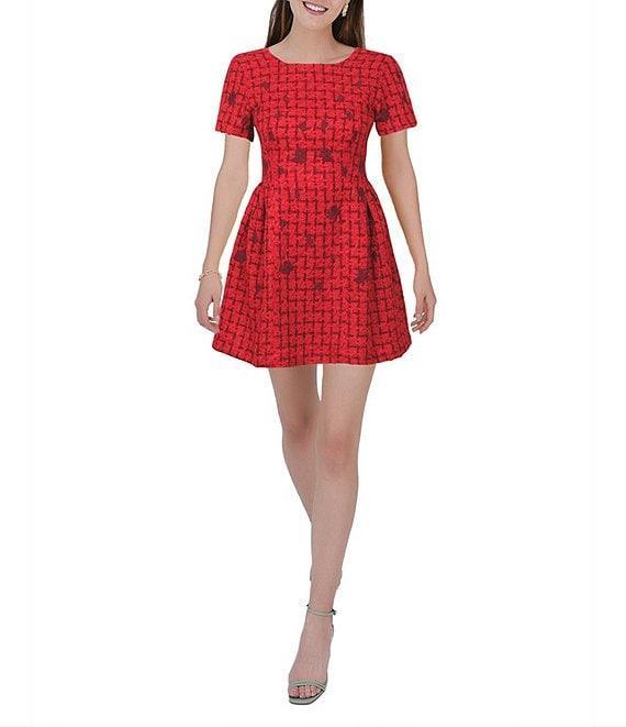 Fanm Mon Samantha Tweed Embroidered Scoop Neck Cap Sleeve A-line Mini Dress Product Image