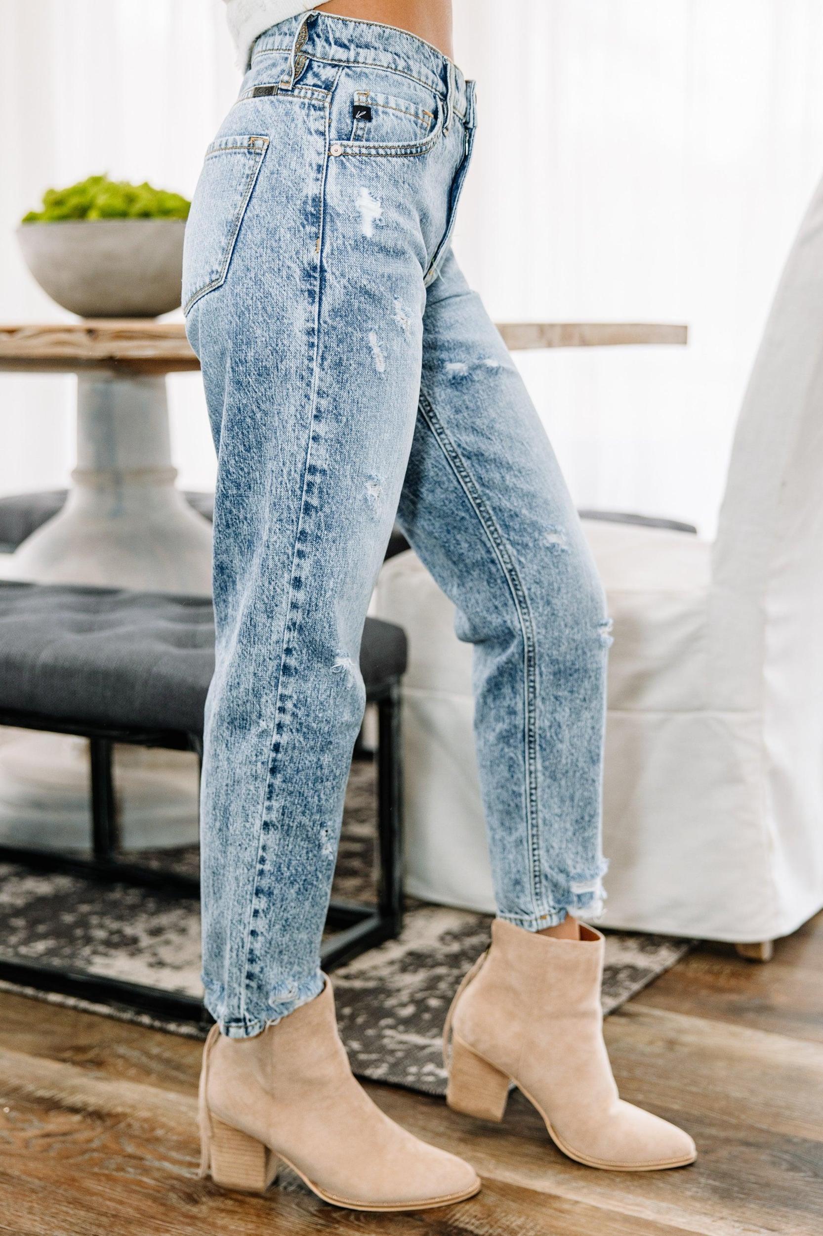 KanCan: Straight Ahead Medium Wash High Rise Distressed Mom Jeans Female Product Image