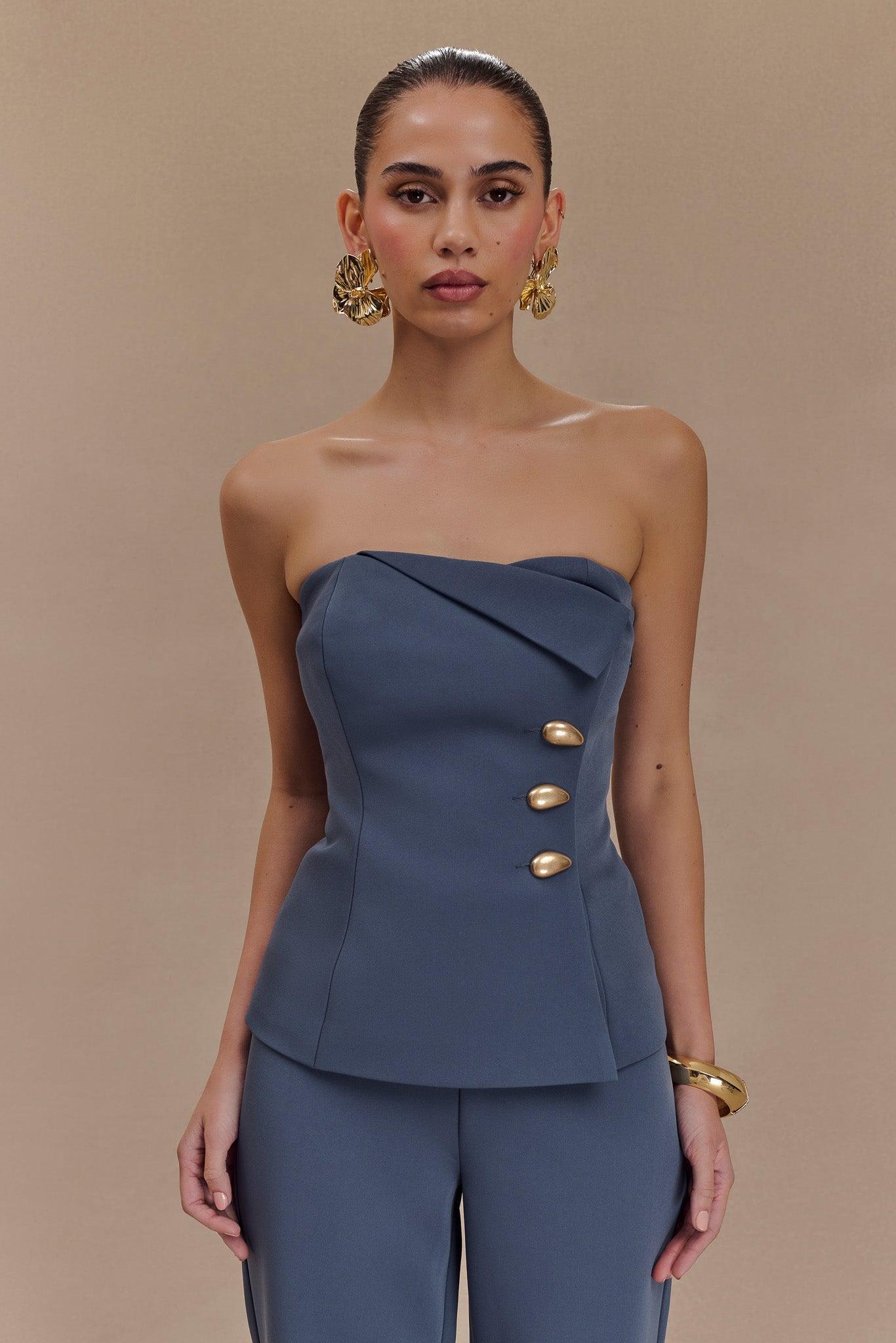 Lindie Strapless Suiting Top - Steel Product Image