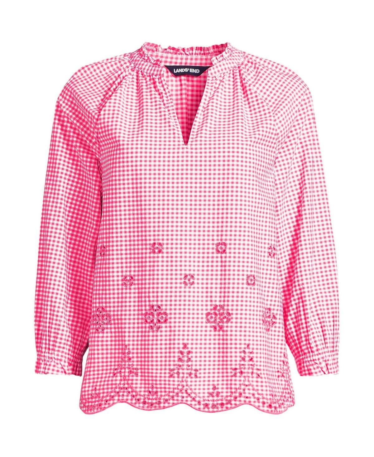 Women's Lands' End Eyelet Split Neck Shirt, Size: Medium, White Product Image