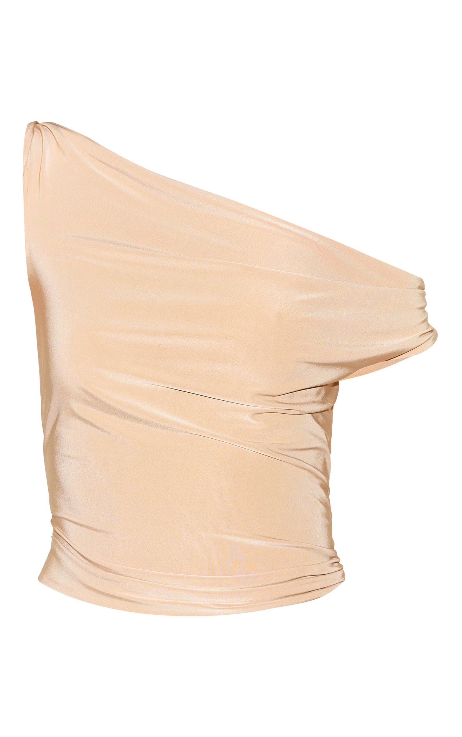 Sand Double Layer Slinky Twist Arm Cowl Long Top Product Image