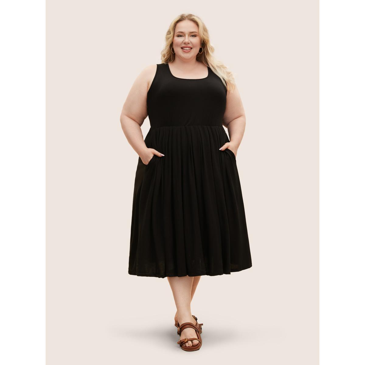 Plus Size Supersoft Essentials Solid Gathered Tank Dress Mauve Women Basics Non U-neck Sleeveless Curvy Midi Dress BloomChic 10/M Product Image