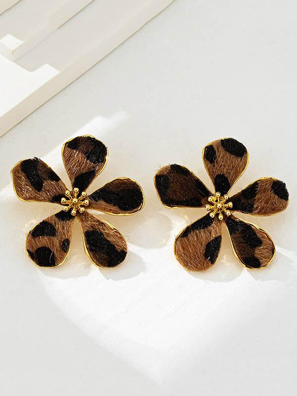 Flower Shape Leopard Drop Earrings Product Image