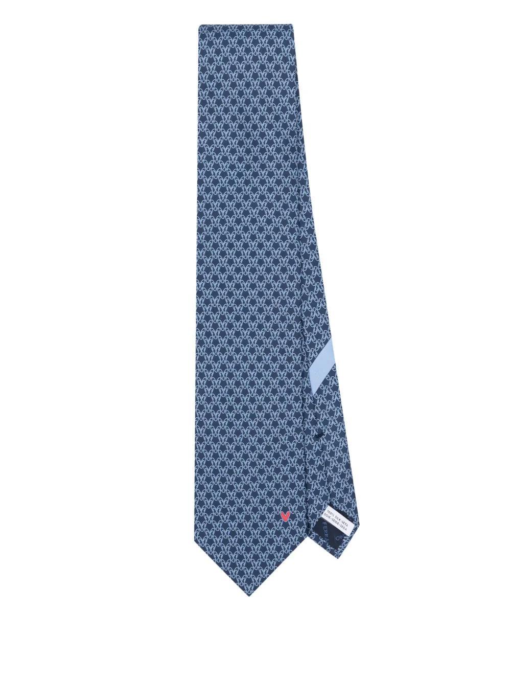 FERRAGAMO Safety Pin-print Silk Tie In Blue Product Image