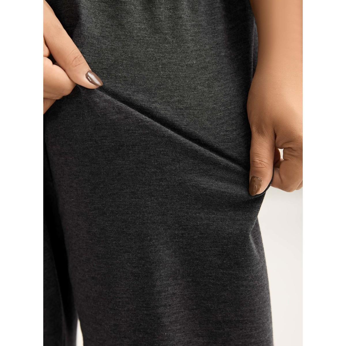 Plus Size Mixed Color Wide Waistband Pants Women DimGray Casual Wide Leg Mid Rise Everyday Pants BloomChic 14-16/1X Product Image