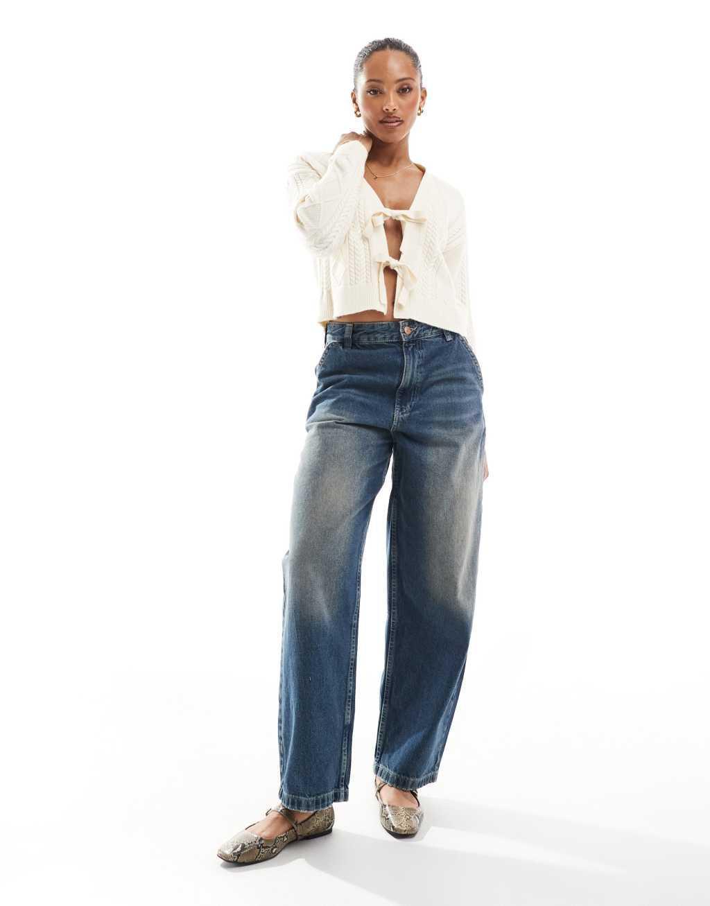 ONLY tie front knit cardigan in cream Product Image