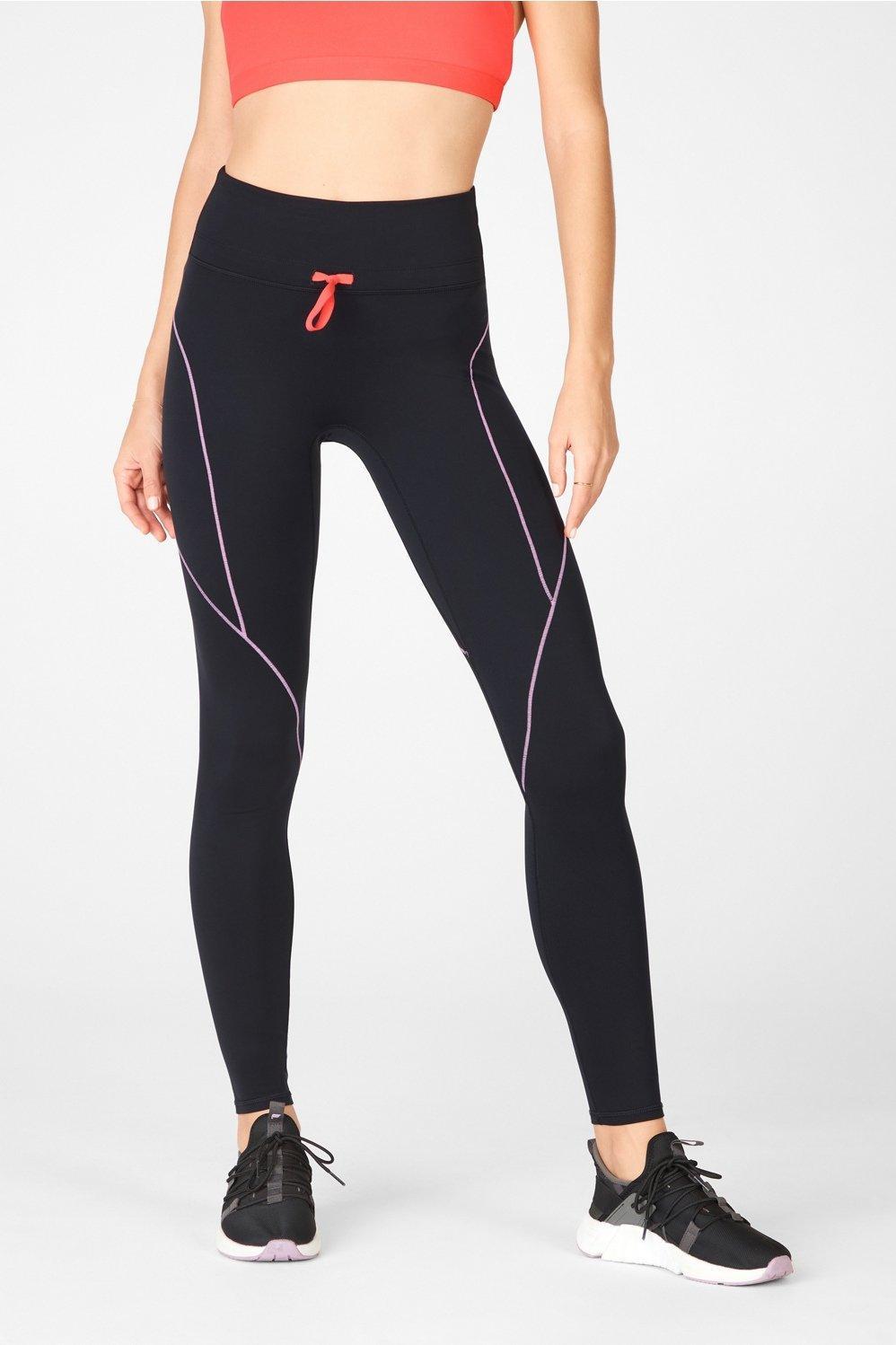 Fabletics High-Waisted Motion365 Paneled Legging Womens Black/Misty Lilac/Teaberry Size XXS Product Image