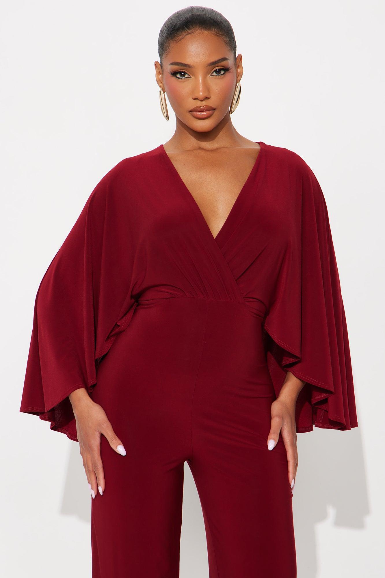 Jelena Cape Top Wide Leg Jumpsuit - Burgundy Product Image