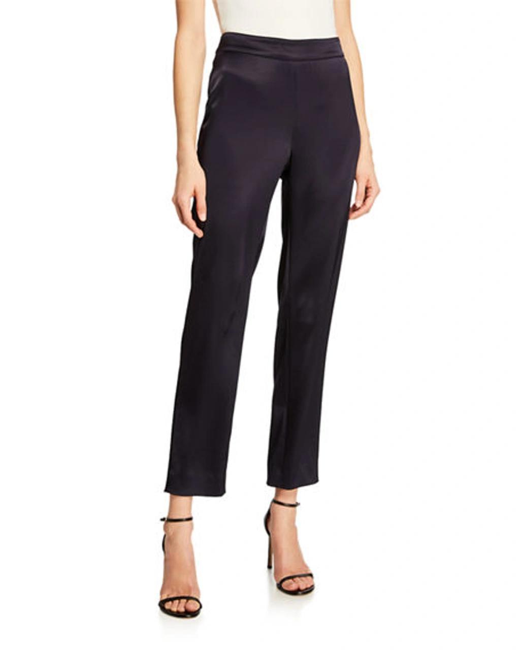 ST JOHN Liquid Satin Side Zip Cropped Pants In Caviar Product Image