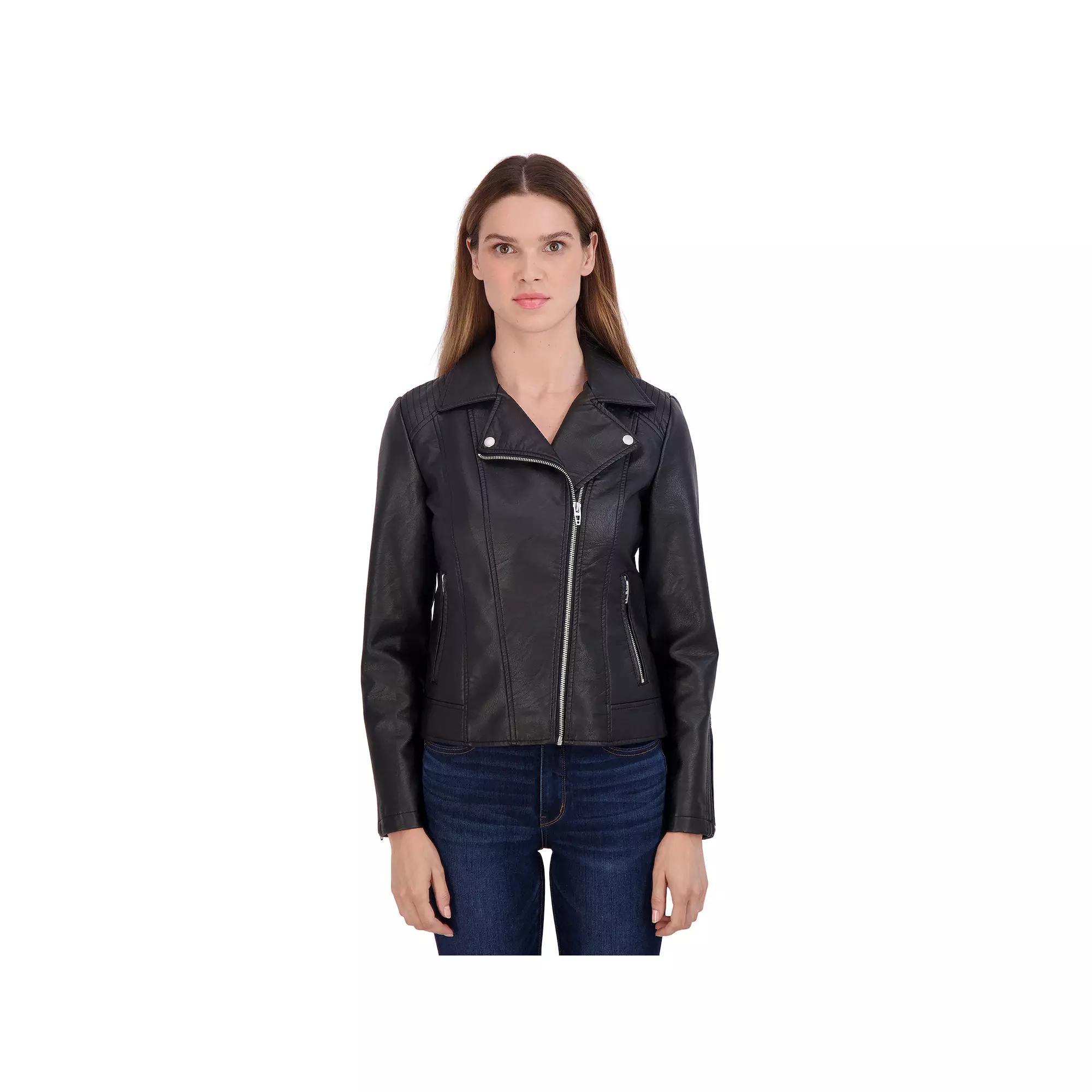 Women's Sebby Collection Faux-Leather Moto Jacket, Size: Large, Red Product Image