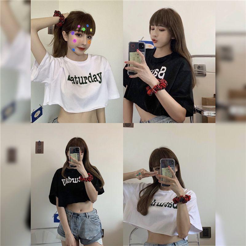 Short-Sleeve Cropped Lettering T-Shirt / Sports Bra Product Image