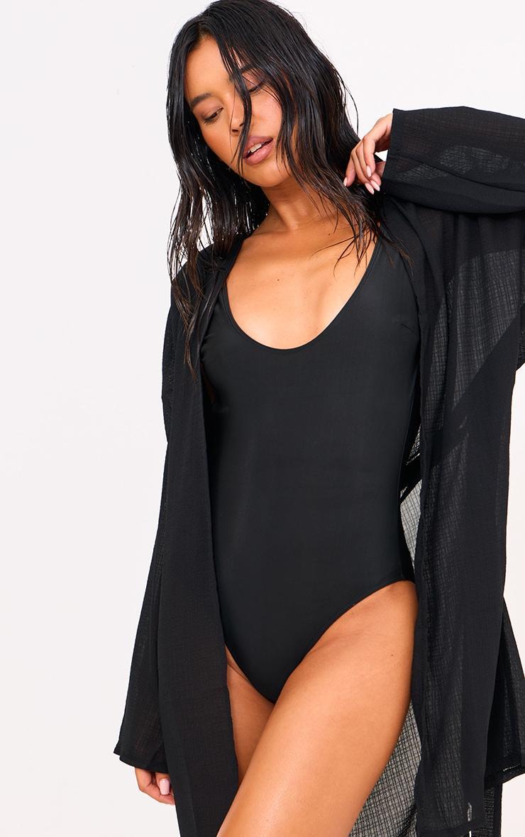 Black Crinkle Textured Short Beach Kimono Product Image