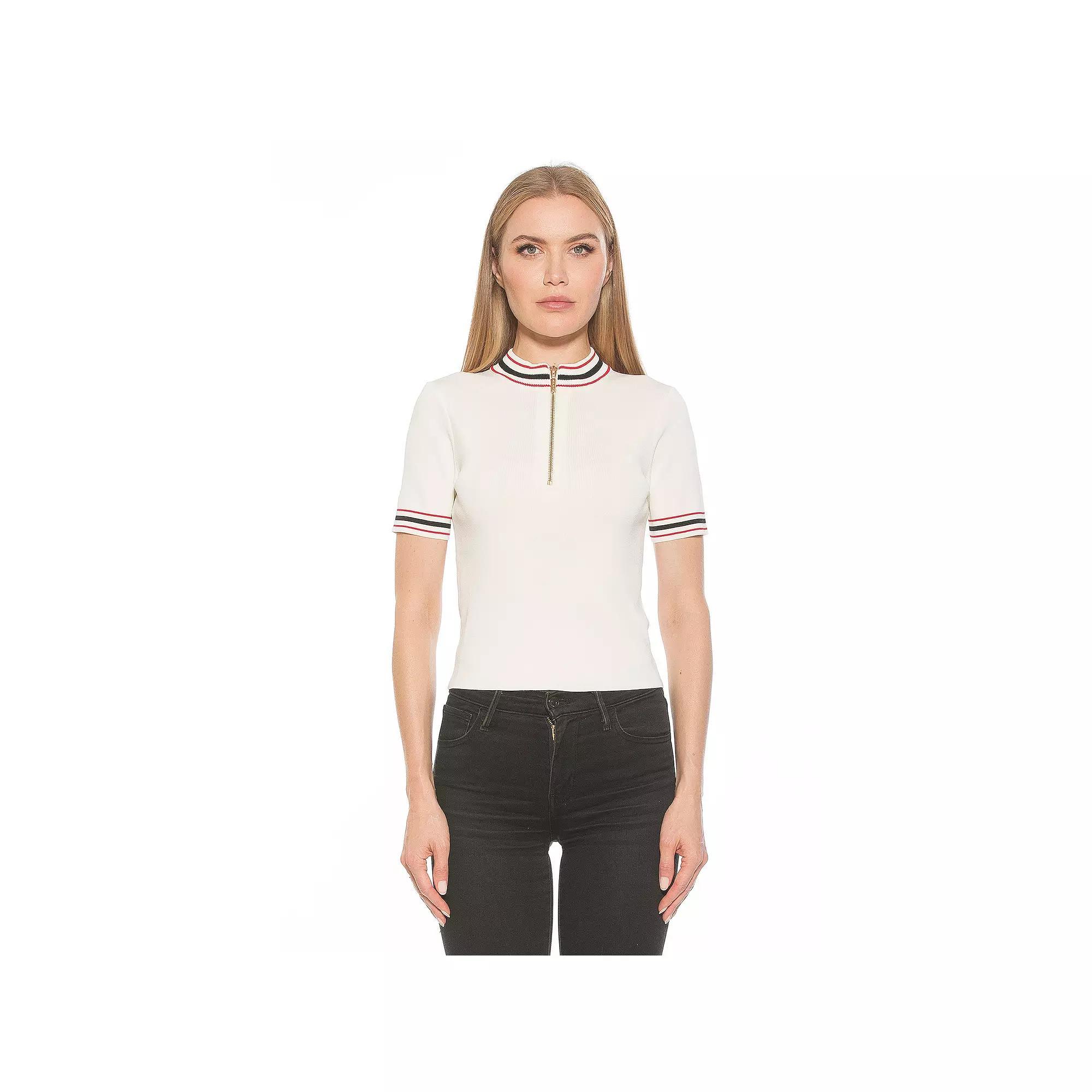 Women's ALEXIA ADMOR Phoebe Knit 1/4-Zip Short Sleeve Mock Neck Top, Size: XL, Ivory Product Image