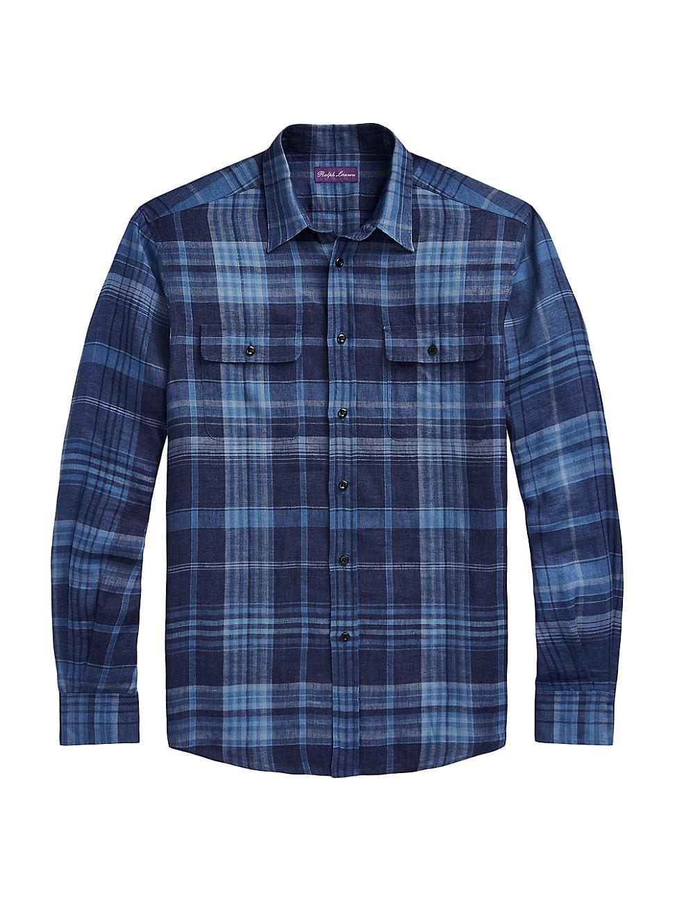 Mens Plaid Linen Shirt Product Image