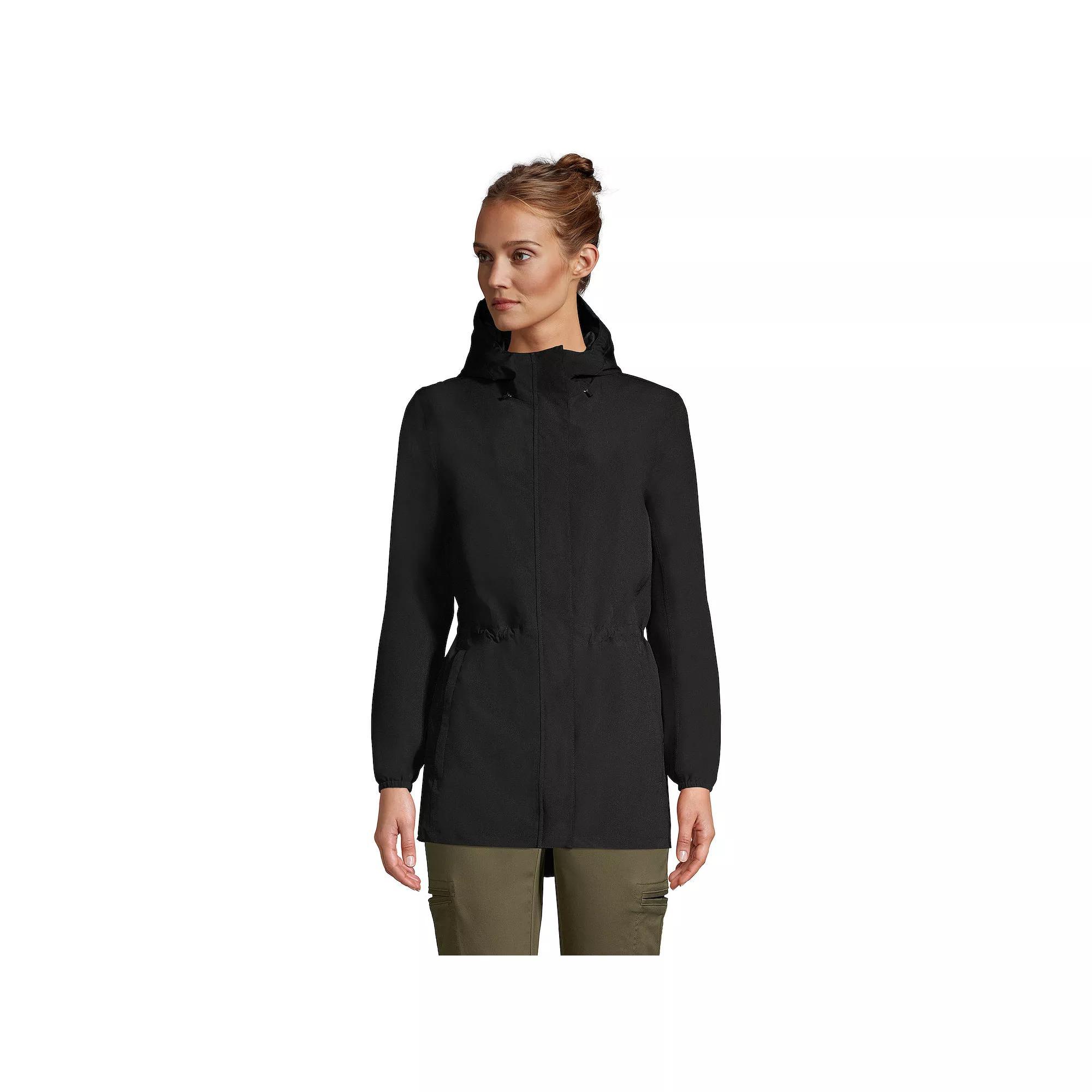 Womens Lands End Hooded Packable Raincoat Deep Blue Product Image