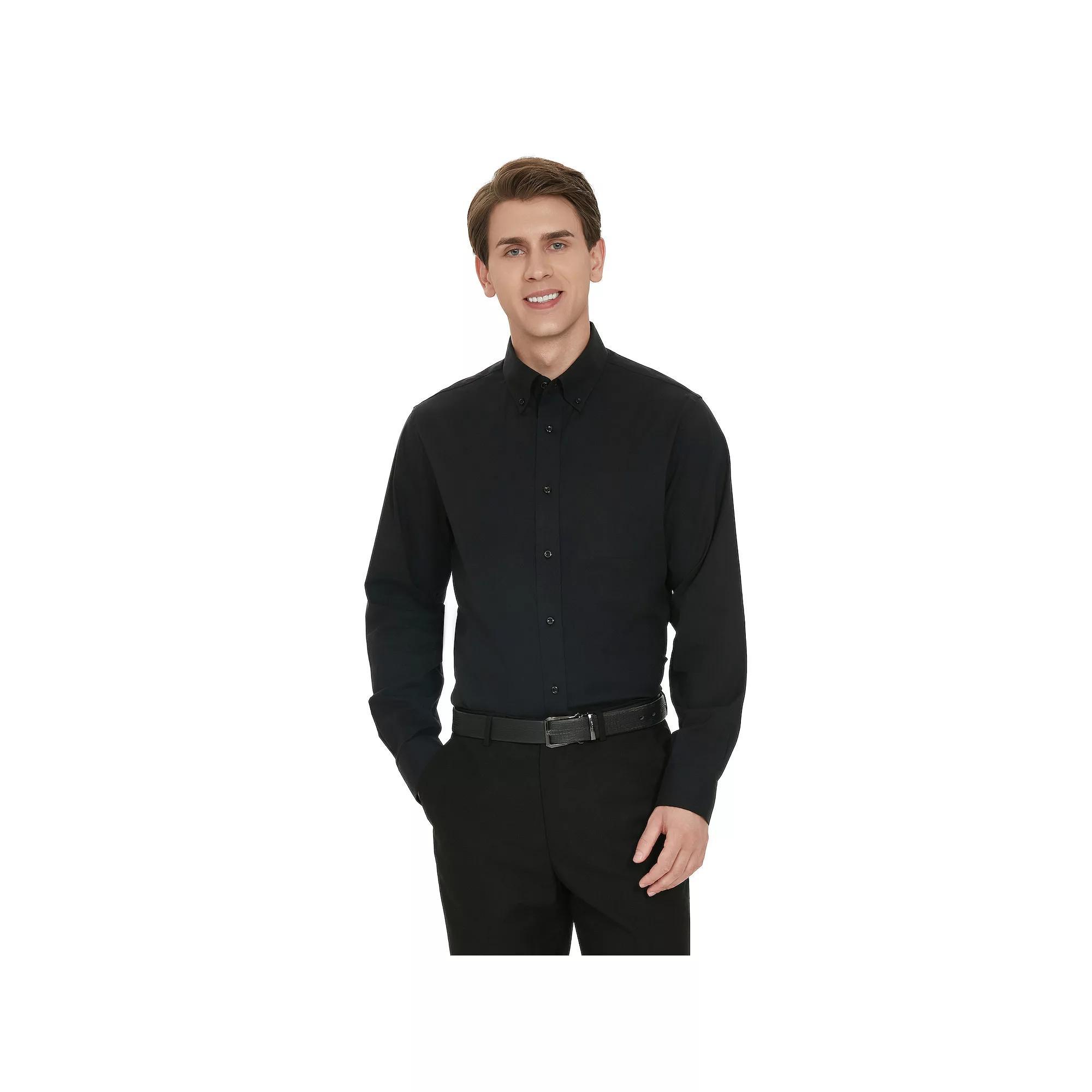 Men's Bespoke Classic-Fit Pinpoint Oxford Dress Shirt, Size: Large-34/35, Black Product Image
