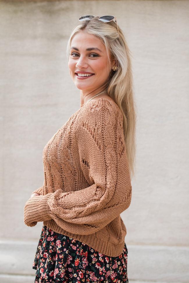 I'm Just Me Brown Cable Knit Lightweight Sweater FINAL SALE Product Image