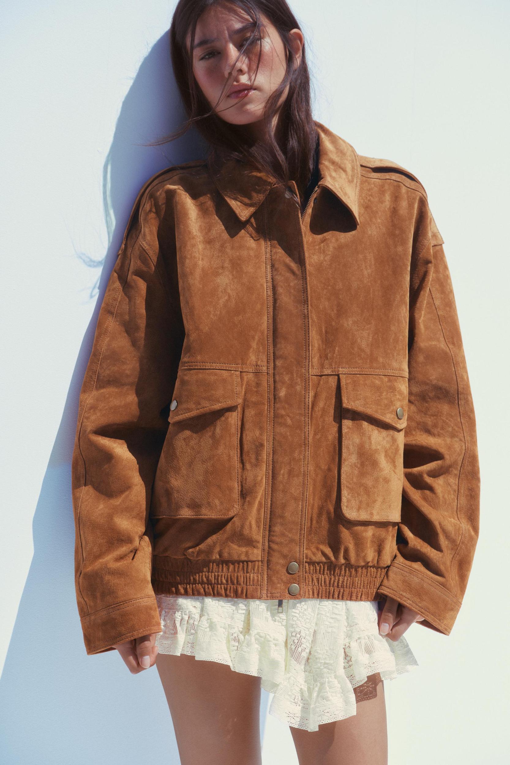 100% SUEDE BOMBER JACKET WITH POCKETS Product Image
