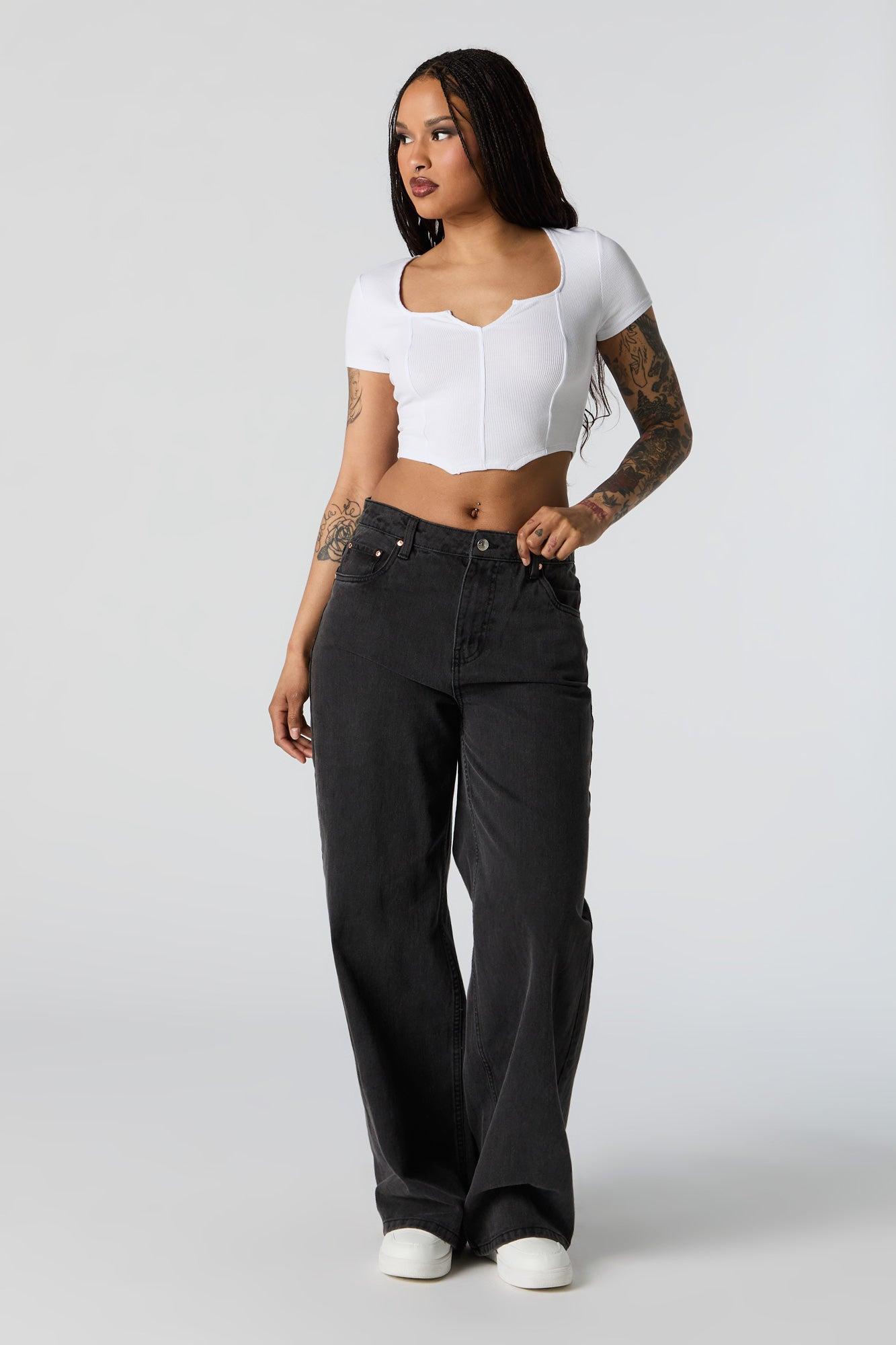 Ribbed Corset Short Sleeve Crop Top Female Product Image