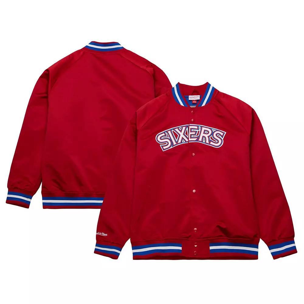 Men's Mitchell & Ness Red Philadelphia 76ers Hardwood Classics  Throwback Wordmark Raglan Full-Snap Jacket, Size: 2XL, 76r Red Product Image