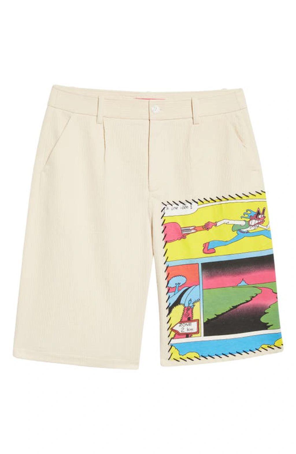 THE ELDER STATESMAN Virot Ripple Pleat Front Cotton Corduroy Shorts In Ivory Product Image